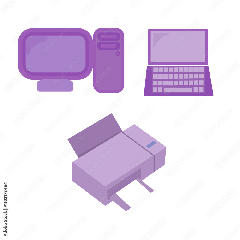 notebook, computer and printer vector notebook, computer and printer vector