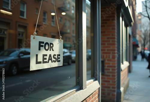 Commercial space for rent with 'For Lease' sign. photo