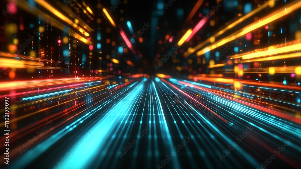 Futuristic Neon Light Streaks in a Sci-Fi Cyberpunk Style Digital Background : Generative AI Futuristic Neon Light Streaks in a Sci-Fi Cyberpunk Style Digital Background : Generative AI
