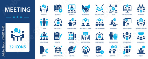Meeting icons collection. Business meeting and communication sign dig set. Simple flat vector icon.
