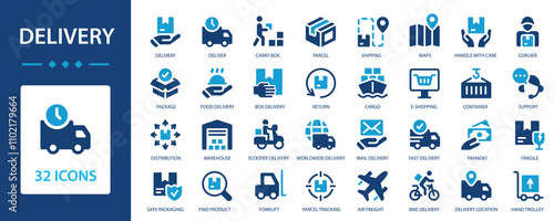 Delivery flat icons collection. Delivery, shipping, logistics and delivery method sign dig set.