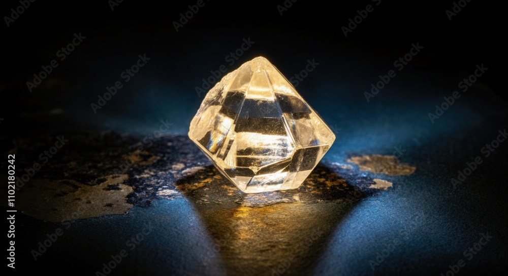 Fototapeta premium Mystical glowing crystal on dark backdrop