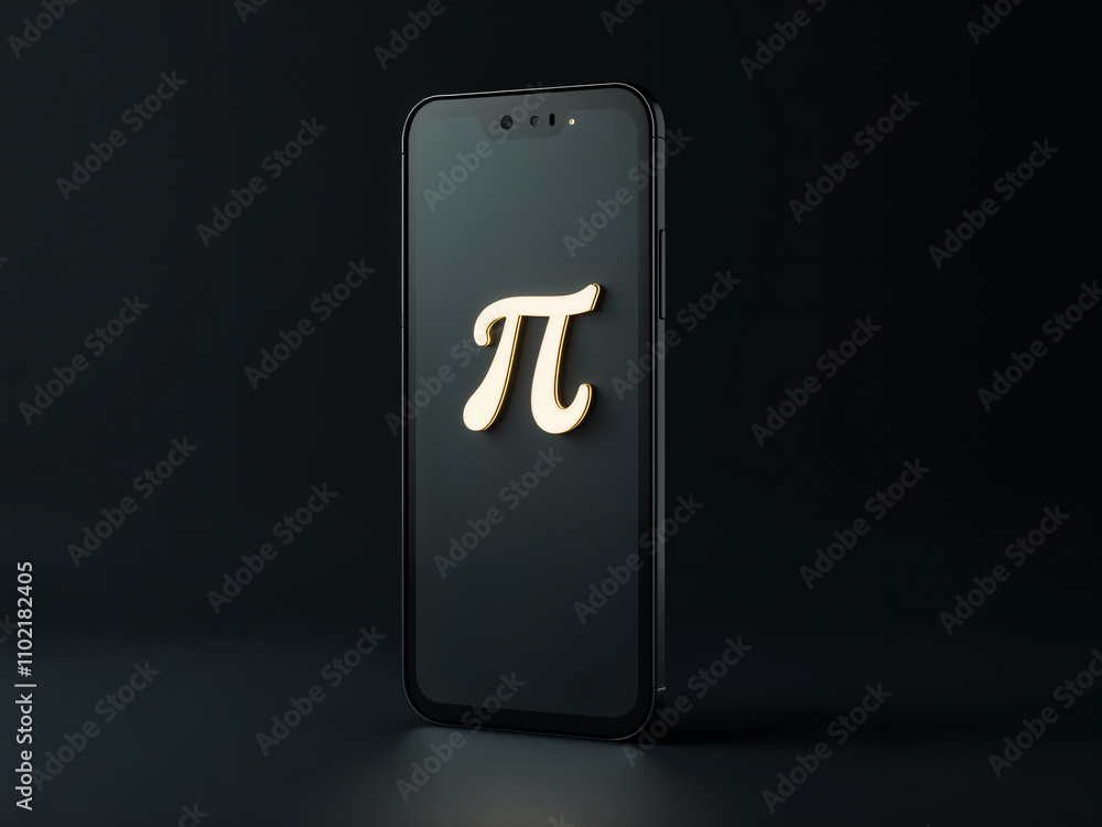 Modern smartphone showing pi symbol on dark background