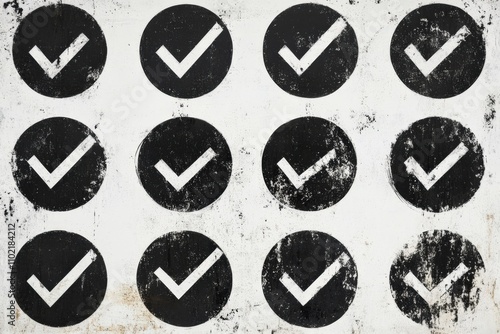 Grunge Check Mark Collection. Set of Circles with Confirmations and Tick Marks