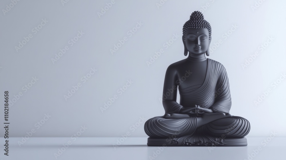 Serene Black Buddha Statue on Minimalist Background Serene Black Buddha Statue on Minimalist Background