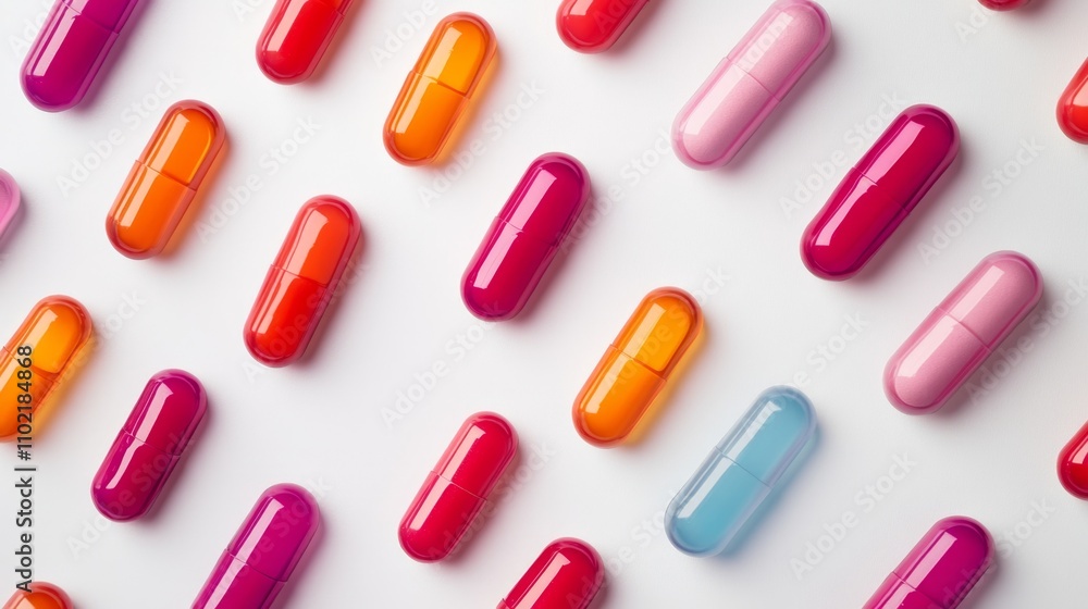 Colorful Capsules in a Pattern on a White Background Colorful Capsules in a Pattern on a White Background
