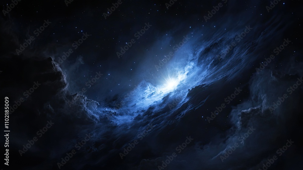 A dramatic shot of stars forming a spiral galaxy, radiating energy in the depth of space. A dramatic shot of stars forming a spiral galaxy, radiating energy in the depth of space.