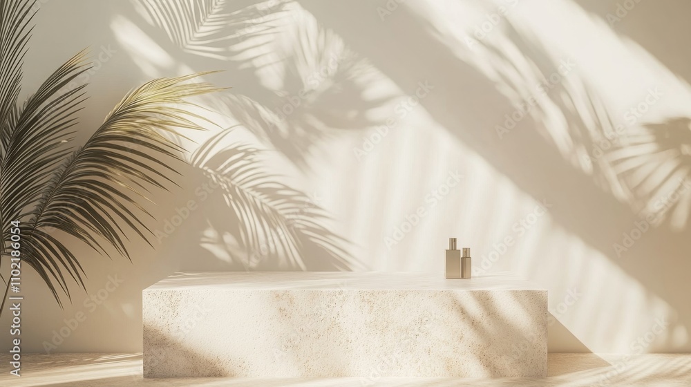 Minimalist Interior with Natural Light and Palm Leaves Shadows Minimalist Interior with Natural Light and Palm Leaves Shadows