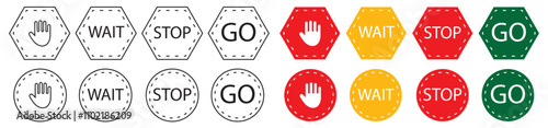 Stop, wait, and go sign symbol set in red, yellow, and green colors