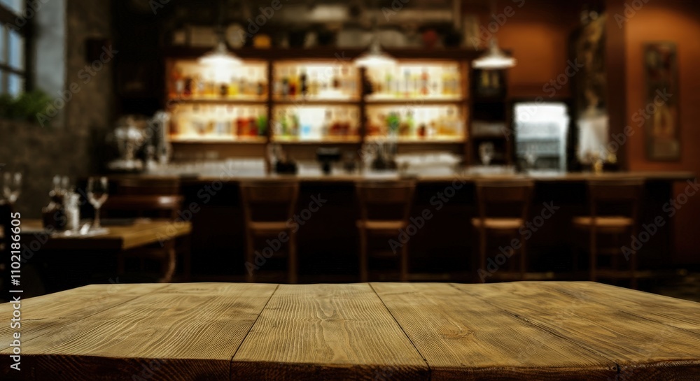 Wooden board empty table in front of blurred background Mockup restaurants, Kitchen