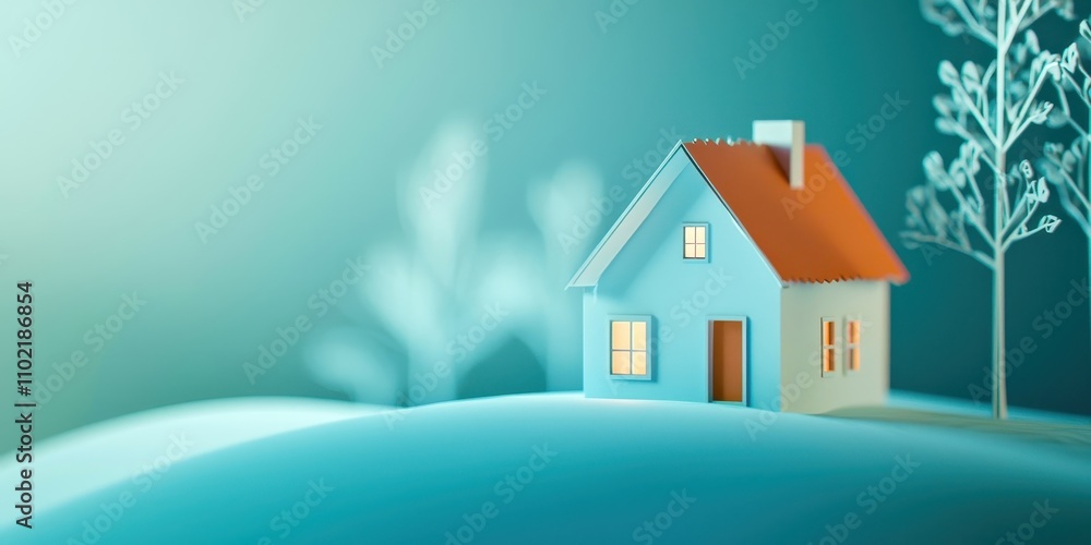 Naklejka premium Small house is on a hill with a tree in the background