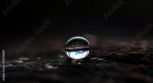 Serene water drop macro on dark background photo