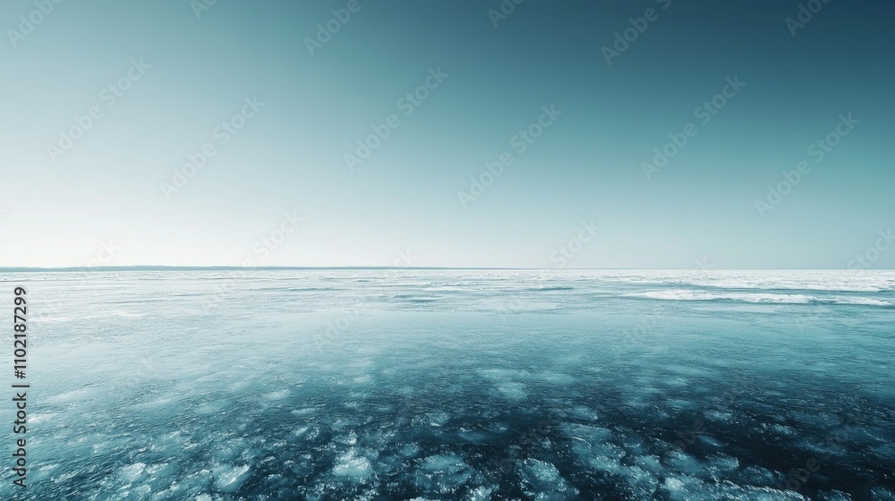 Frozen Lake with Clear Blue Sky and Ice Formations Frozen Lake with Clear Blue Sky and Ice Formations