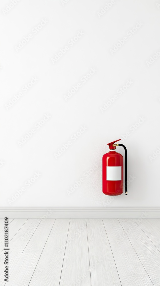 Modern minimalist interior featuring a red fire extinguisher with clean lines and soft shadows for enhanced ambiance and safety awareness Modern minimalist interior featuring a red fire extinguisher with clean lines and soft shadows for enhanced ambiance and safety awareness