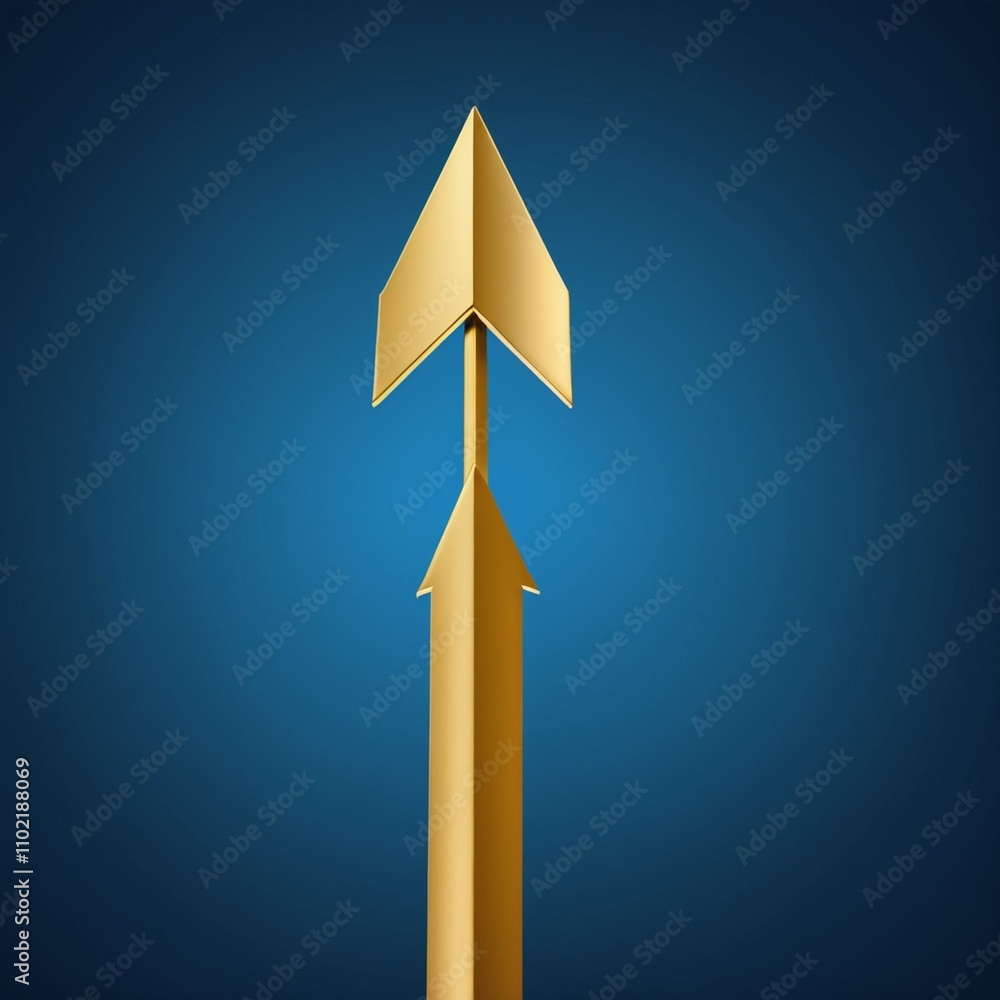 Fototapeta premium Solid gold arrow on a blue background