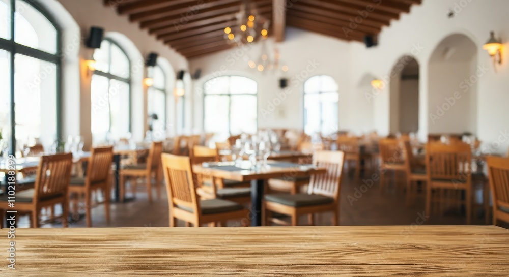 Wooden board empty table in front of blurred background Mockup restaurants, Kitchen Wooden board empty table in front of blurred background Mockup restaurants, Kitchen