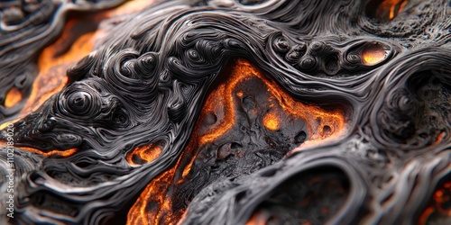 Black and orange lava flow with a black and orange blob in the middle photo