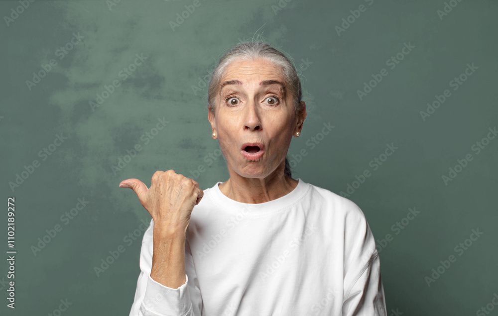  looking astonished in disbelief, pointing at object on the side and saying wow, unbelievable