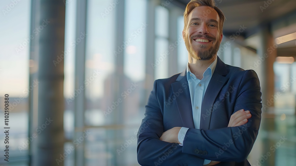 Cheerful Professional Standing in a Bright Office Setting Cheerful Professional Standing in a Bright Office Setting