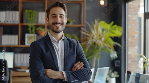 Happy Entrepreneur Posing with Confidence in Stylish Office