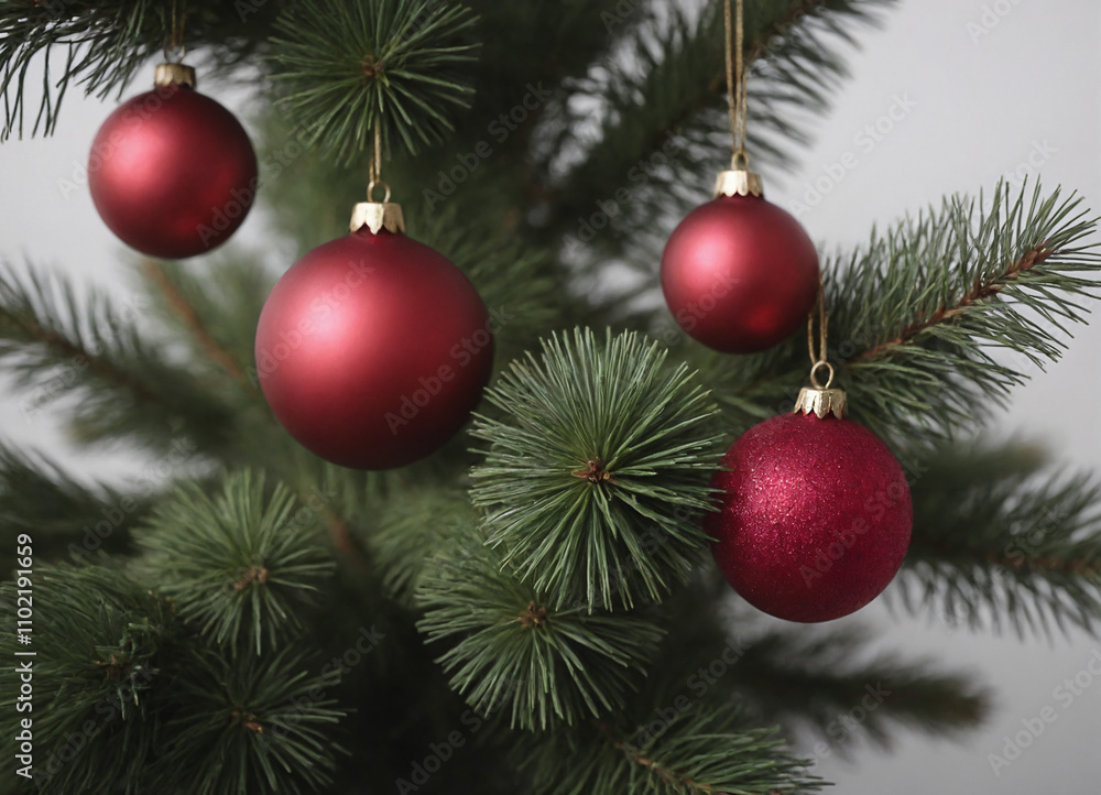 Fototapeta premium red Christmas ball on a branch with snow