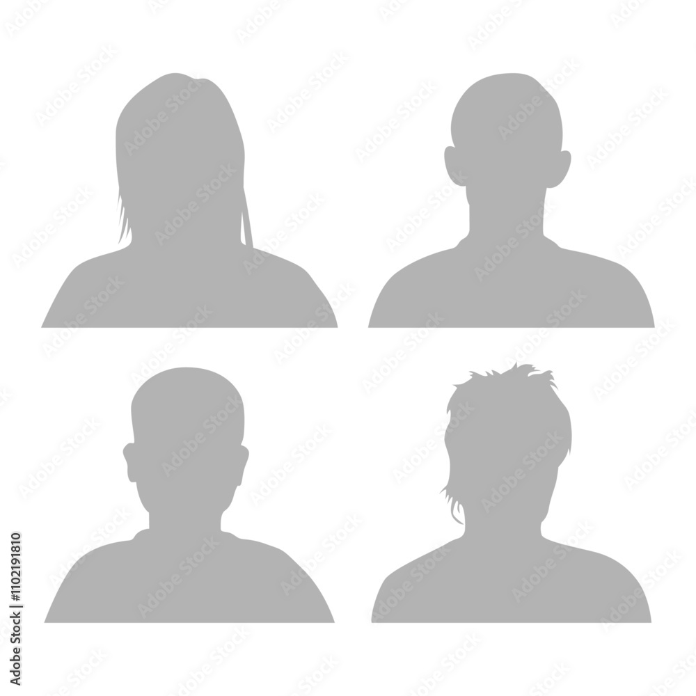 Vector flat illustration in grayscale. Icons of man and woman. Avatar, user profile, person icon, profile picture. Suitable for social media profiles, icons, screensavers and as a template. Vector flat illustration in grayscale. Icons of man and woman. Avatar, user profile, person icon, profile picture. Suitable for social media profiles, icons, screensavers and as a template.