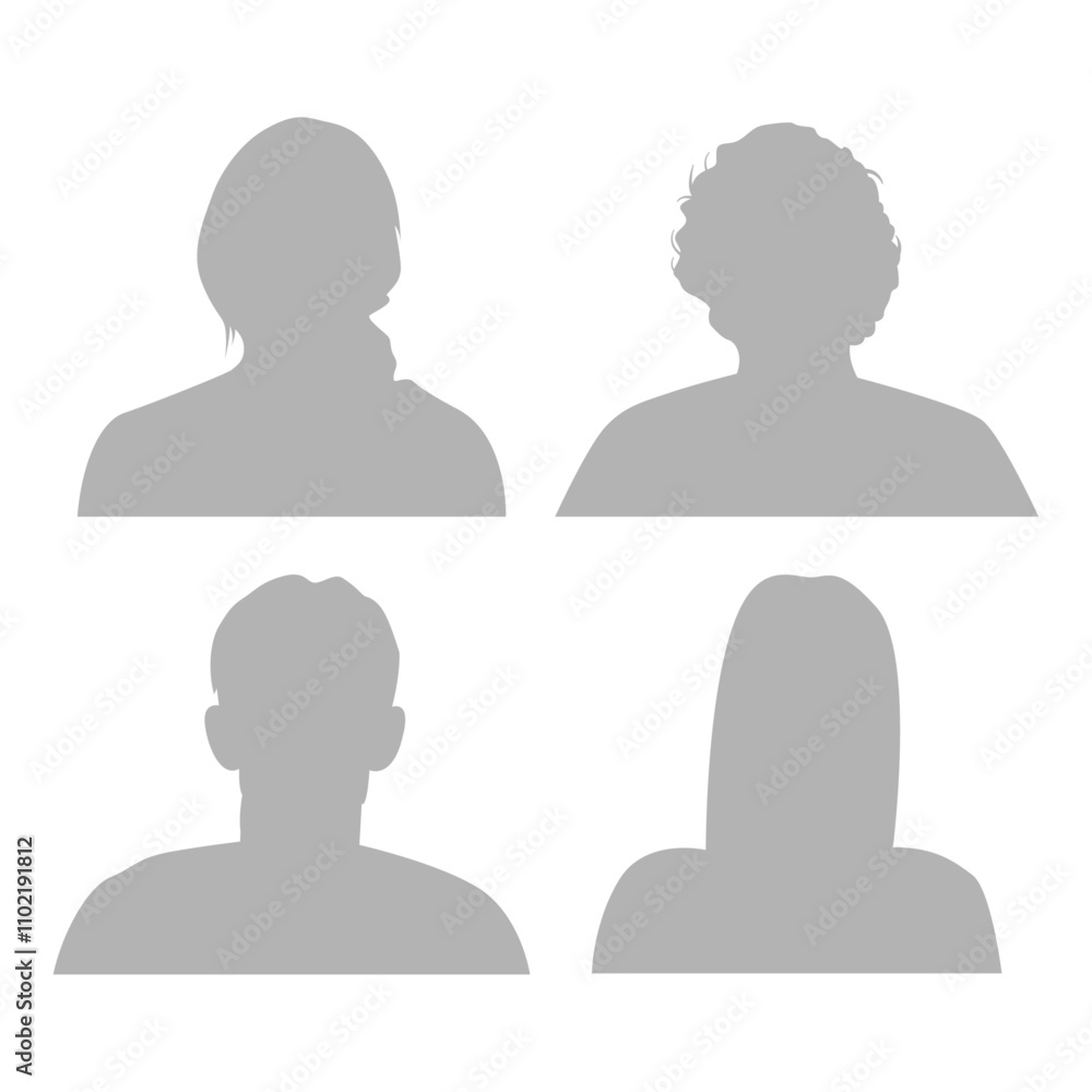 Vector flat illustration in grayscale. Icons of man and woman. Avatar, user profile, person icon, profile picture. Suitable for social media profiles, icons, screensavers and as a template. Vector flat illustration in grayscale. Icons of man and woman. Avatar, user profile, person icon, profile picture. Suitable for social media profiles, icons, screensavers and as a template.