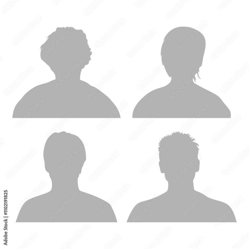 Vector flat illustration in grayscale. Icons of man and woman. Avatar, user profile, person icon, profile picture. Suitable for social media profiles, icons, screensavers and as a template. Vector flat illustration in grayscale. Icons of man and woman. Avatar, user profile, person icon, profile picture. Suitable for social media profiles, icons, screensavers and as a template.
