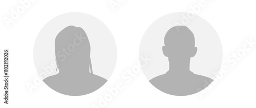 Vector flat illustration in grayscale. Icons of man and woman. Avatar, user profile, person icon, profile picture. Suitable for social media profiles, icons, screensavers and as a template.