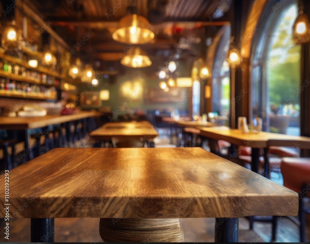 Wooden board empty table in front of blurred background Mockup restaurants, Kitchen Wooden board empty table in front of blurred background Mockup restaurants, Kitchen