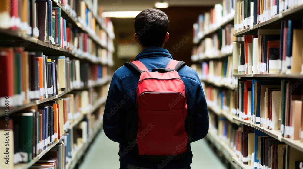 Student Exploring the Library's Vast Knowledge Student Exploring the Library's Vast Knowledge