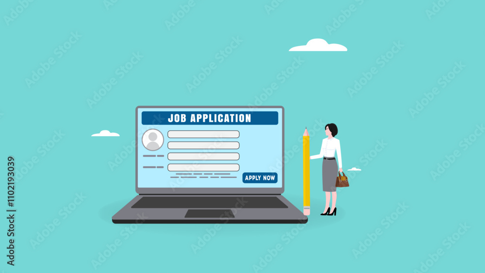 job application concept vector illustration with woman bring resume document to job application table to apply this job. apply job illustration. searching professional staff, recruitment concept job application concept vector illustration with woman bring resume document to job application table to apply this job. apply job illustration. searching professional staff, recruitment concept