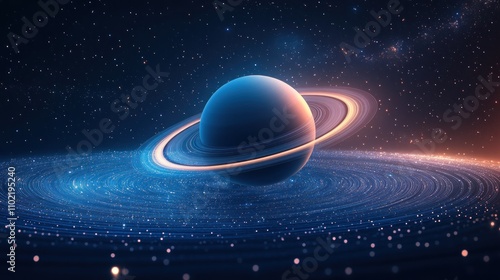 Here's a and keyword list for your image.. Cosmic Planet with Rings and Swirling Nebula.