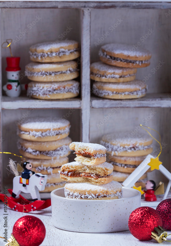 Alfajor, a traditional Latin American cookie made from shortcrust pastry filled with dolce de leche.