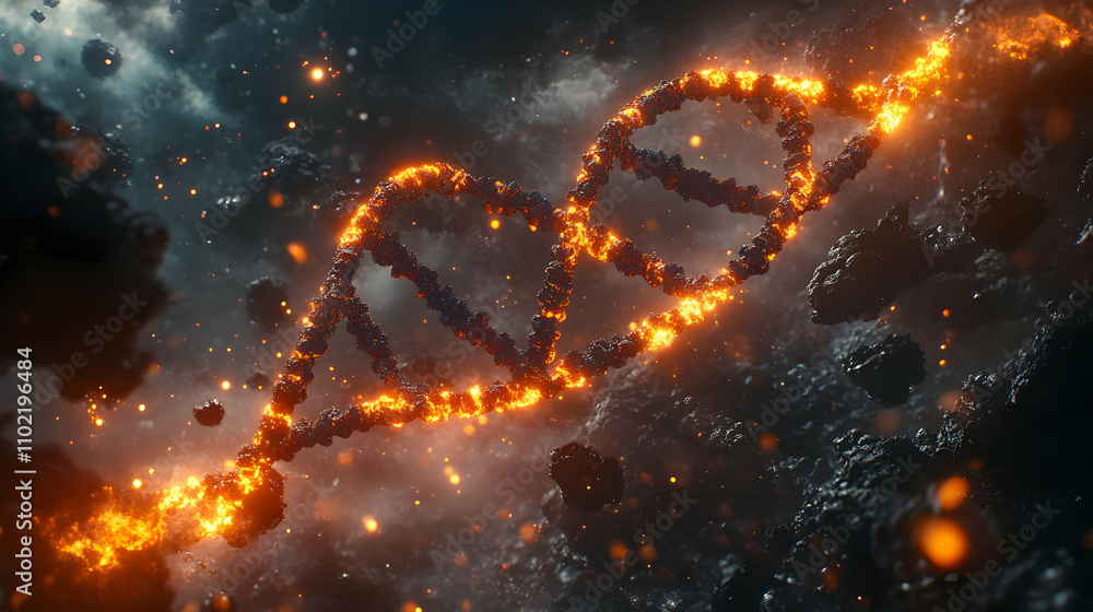Fiery DNA Helix 3D Illustration Fiery DNA Helix 3D Illustration