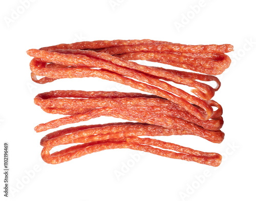 Canvas-taulu Group of dry smoked sausages closeup on a white background