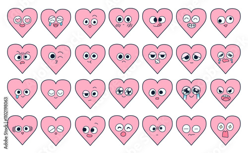 ハート型の顔の表情手描きイラストセット1