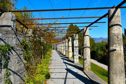 Street with stone colums in Štanjel in Slovenia photo