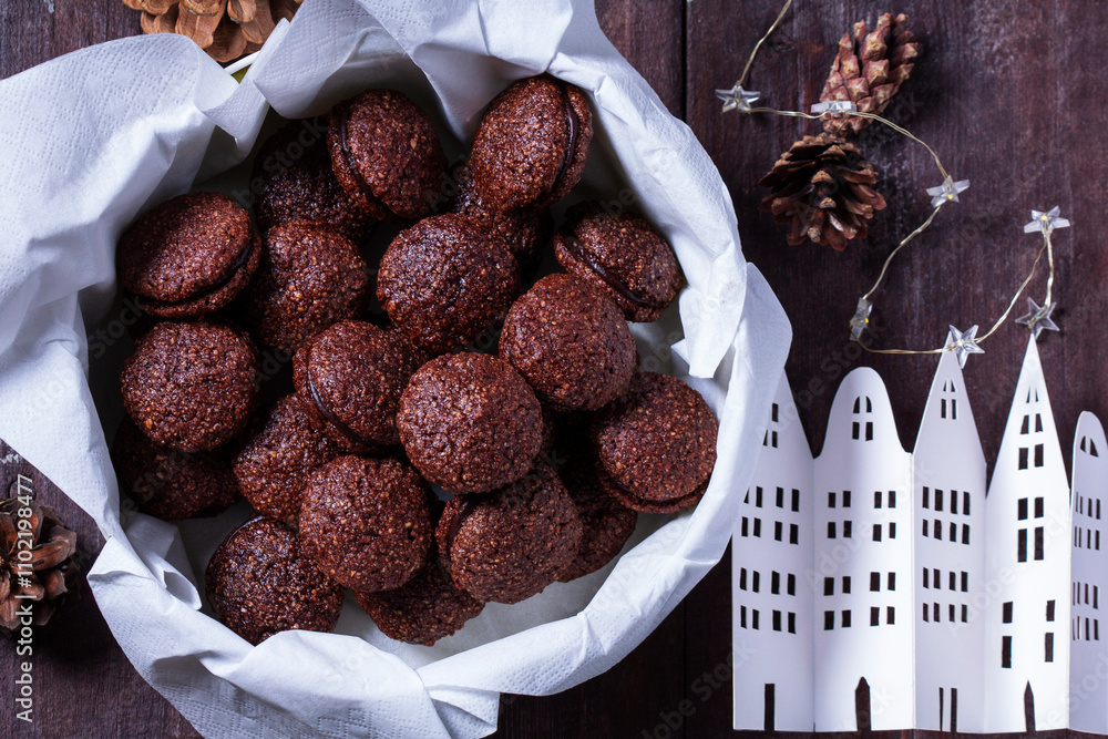 Baci de Alassio, Italian cookie made from nut dough and filled with chocolate ganache.