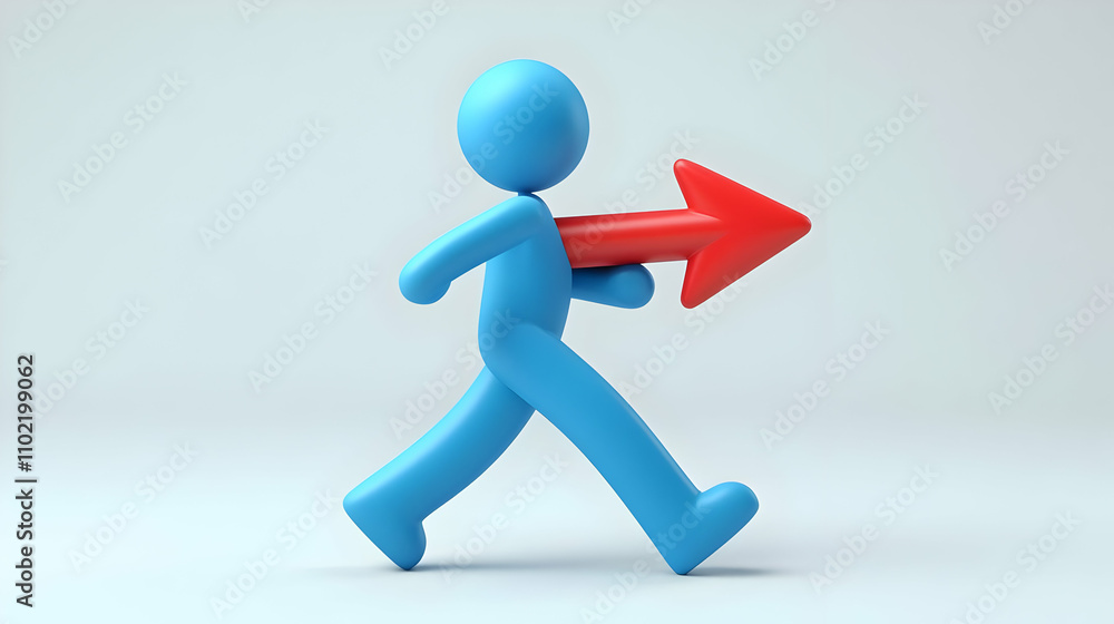 3D Illustration: Blue Figure Carrying Red Arrow Left 3D Illustration: Blue Figure Carrying Red Arrow Left