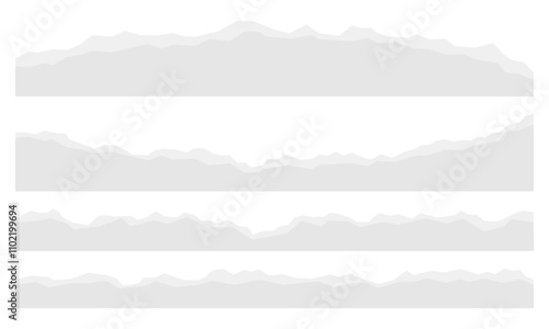 horizontal paper tear, torn pieces of paper set vector illustration isolated on white background.