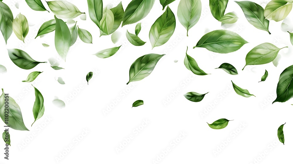 Green leaves seamless pattern on white background. Realistic Green leaves seamless pattern on white background. Realistic