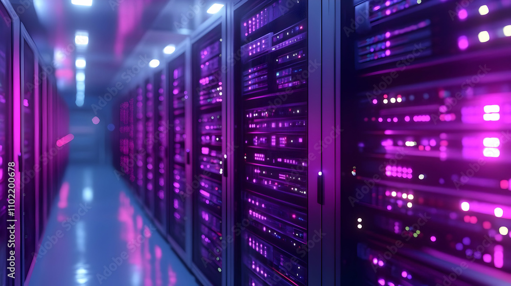 Purple Glow 3D Server Room Illustration Purple Glow 3D Server Room Illustration