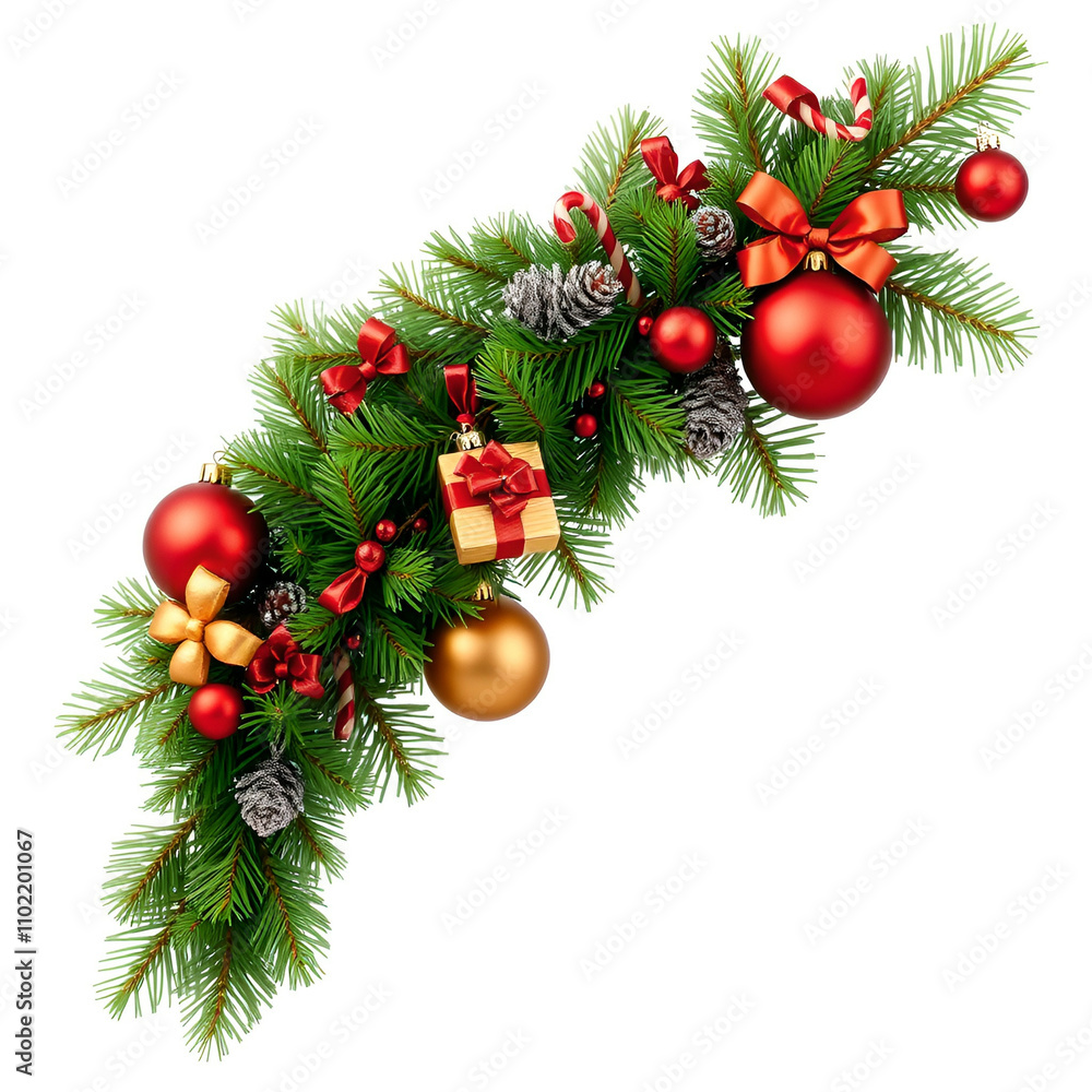 Christmas Branch with Festive Decorations – Holiday Cutout Design Christmas Branch with Festive Decorations – Holiday Cutout Design