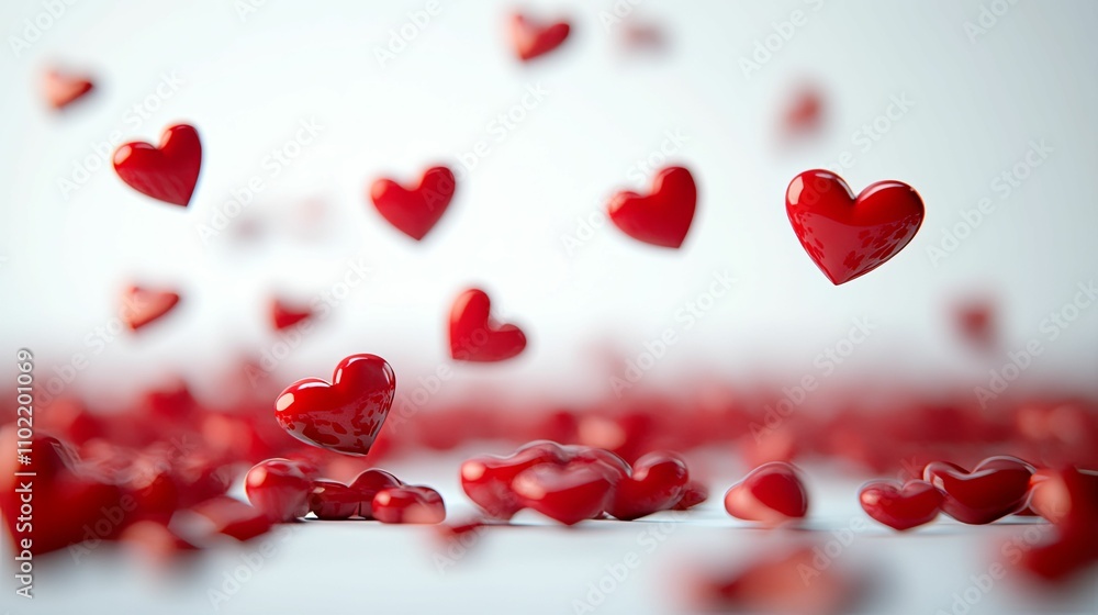 Red Hearts Falling Gently Onto White Surface