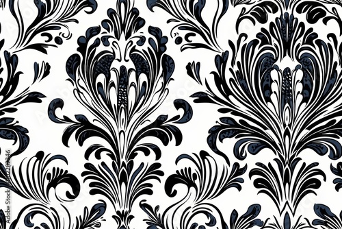 Illustration of seamless abstract black floral vine pattern , isolated on white background,  , copy space, copy space for text, photo