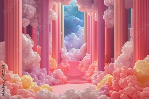 marshmallow pink pastel product podium or display rainbow girly girl advertising cloud layer set theatre vibe cutout twist sweet tooth makeup cosmetic teenager star model hanging