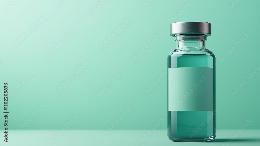 A sleek glass vial filled with turquoise liquid against a soft mint background. A sleek glass vial filled with turquoise liquid against a soft mint background.