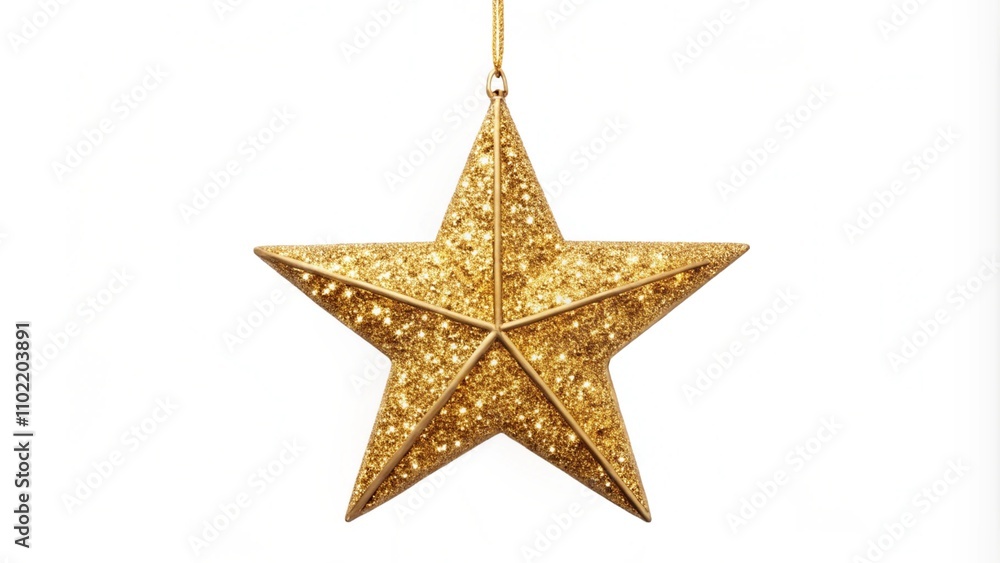 Christmas gold glitter star hanging isolated on white background
Christmas gold glitter star hanging isolated on white background