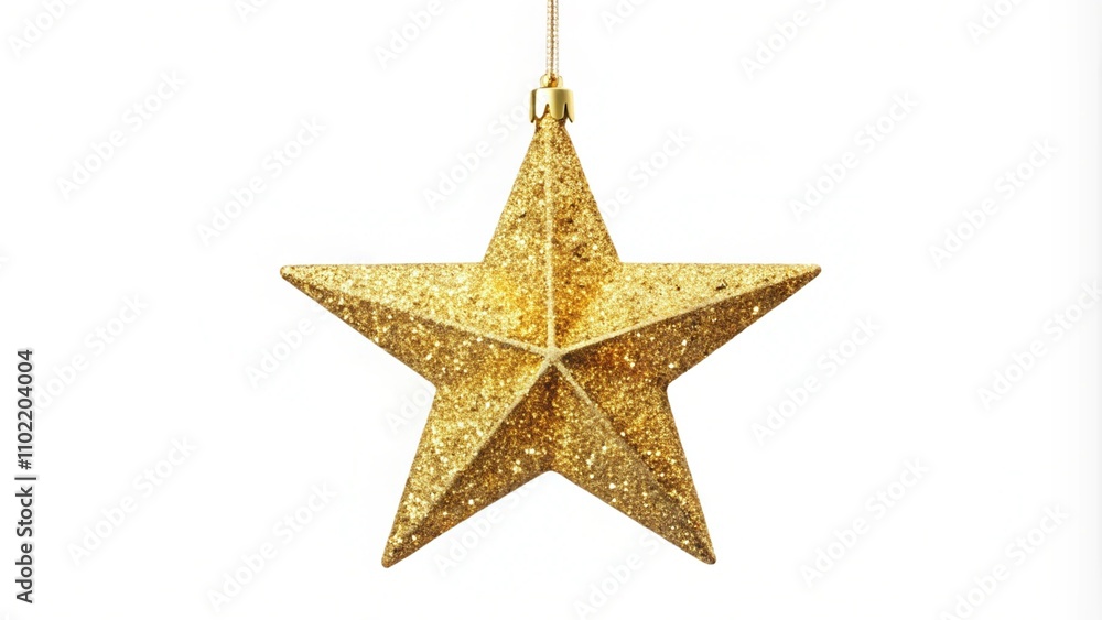 Christmas gold glitter star hanging isolated on a white background
Christmas gold glitter star hanging isolated on a white background